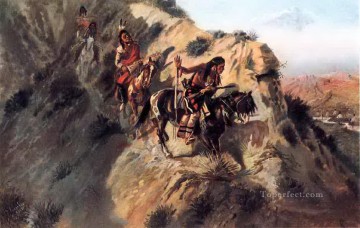 scouting the enemy 1890 Charles Marion Russell American Indians Oil Paintings